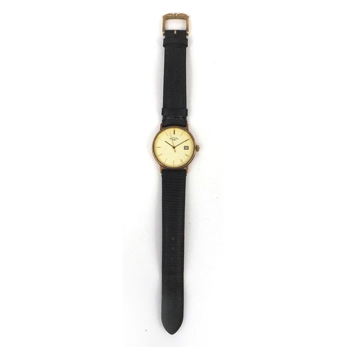 1061 - 9ct gold gentleman's Rotary wristwatch with calendar movement, 3.3cm in diameter