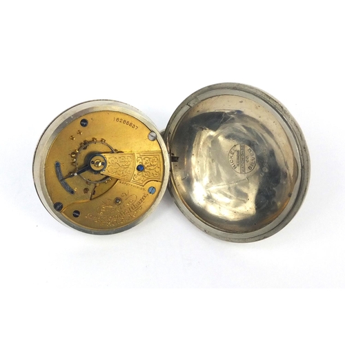 1089 - Sterling American Waltham open face pocket watch, 5.8cm in diameter, approximate weight 138.8g