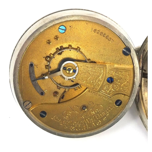 1089 - Sterling American Waltham open face pocket watch, 5.8cm in diameter, approximate weight 138.8g