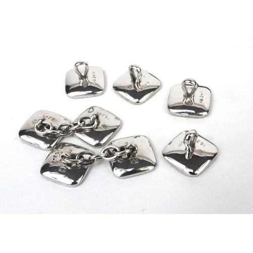 985 - Cased set of 9ct white gold buttons and cufflinks with black enamel decoration, approximate weight 1... 