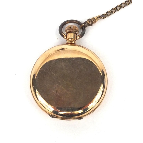 1087 - Gentleman's gold plated American Waltham traveller full hunter pocket watch, 5cm in diameter, with a... 