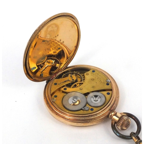 1087 - Gentleman's gold plated American Waltham traveller full hunter pocket watch, 5cm in diameter, with a... 