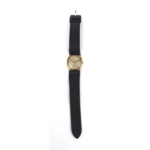 1053 - 9ct gold gentleman's Summit wristwatch with black leather strap, the dial approximately 2.3cm in dia... 