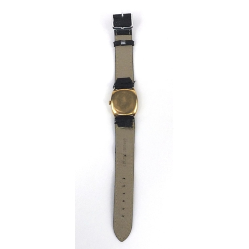 1053 - 9ct gold gentleman's Summit wristwatch with black leather strap, the dial approximately 2.3cm in dia... 