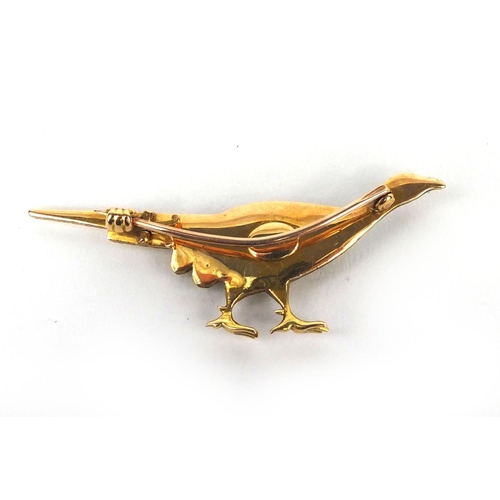 933 - 15ct gold enamelled pheasant brooch, 5cm long, approximate weight  4.7g