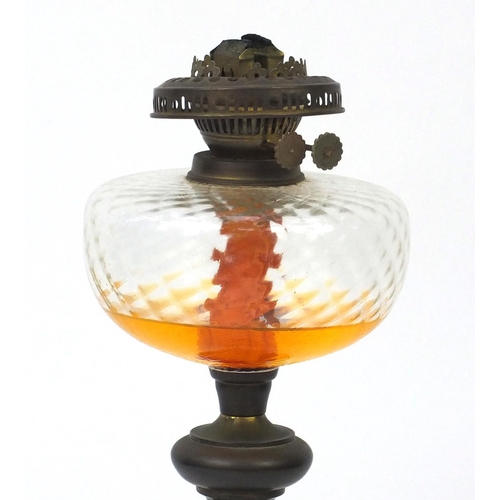 722 - Victorian opaline glass oil lamp with clear glass reservoir, 70cm high