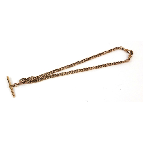 963 - 9ct gold watch chain with T-bar, 38cm long, approximate weight 15.0g