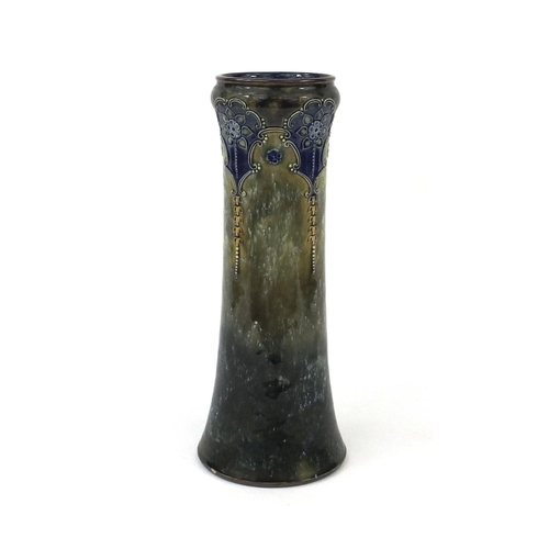 760 - Art Nouveau Royal Doulton stoneware vase, decorated with stylised floral motifs, factory mark and nu... 