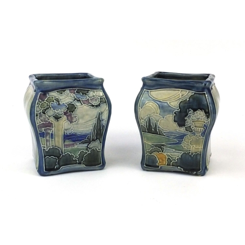 759 - Pair of Art Nouveau Royal Doulton Lambeth stoneware planters, hand painted and tubelined with Rivier... 