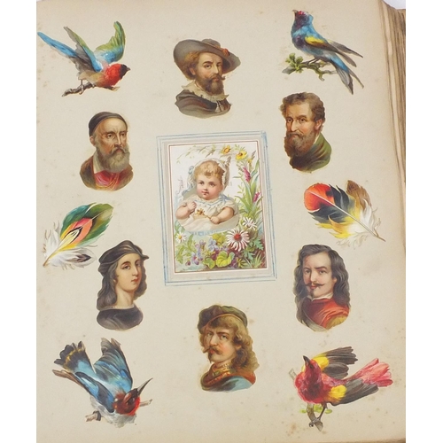 230 - Eight Victorian scrap albums, some with photographs, each containing cut outs including animals, chi... 