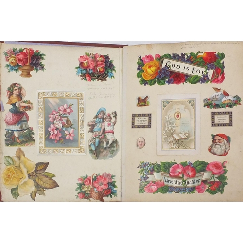 230 - Eight Victorian scrap albums, some with photographs, each containing cut outs including animals, chi... 