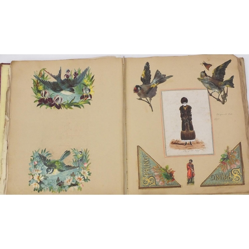 230 - Eight Victorian scrap albums, some with photographs, each containing cut outs including animals, chi... 