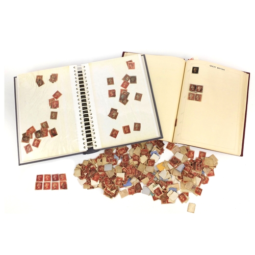 215 - Extensive collection of Victorian penny red and penny black stamps, including two albums, some loose... 