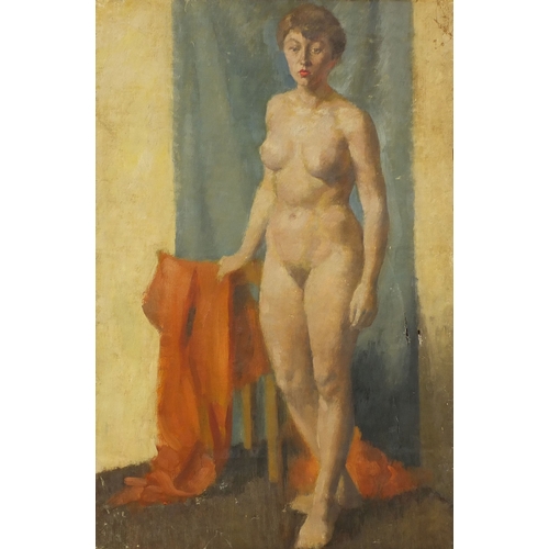 1320 - Seven unframed oil onto canvas studies, six of nude female artist models, one of a seated female, th... 