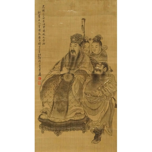 574 - Chinese ink and watercolour onto silk scroll, attributed to Huian Qian, an Emperor and his followers... 