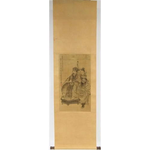 574 - Chinese ink and watercolour onto silk scroll, attributed to Huian Qian, an Emperor and his followers... 