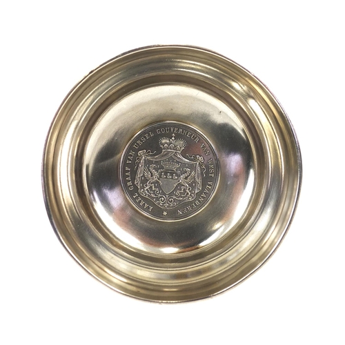 860 - Ostend horse show silver pedestal trophy with inset Charles Earl coin to the interior, the pedestal ... 