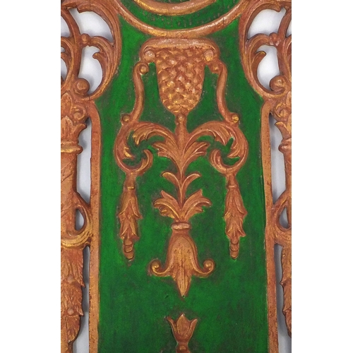 642 - Pair of Turkish wooden wall brackets, hand painted and decorated with script, each 96cm in length