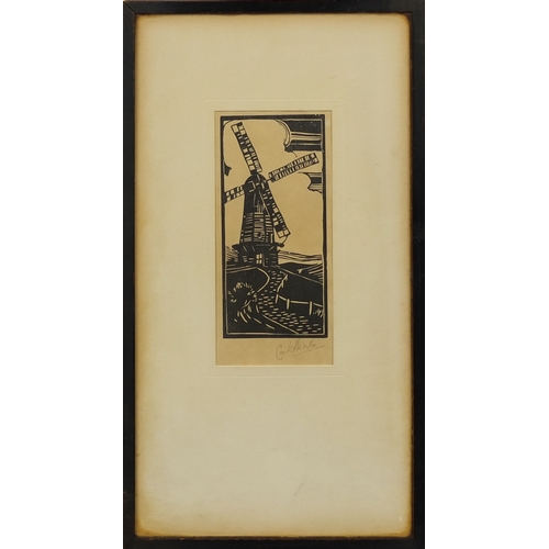 1282 - C A Wilkinson - Four pencil signed woodblock prints including two with boats and one of a windmill, ... 