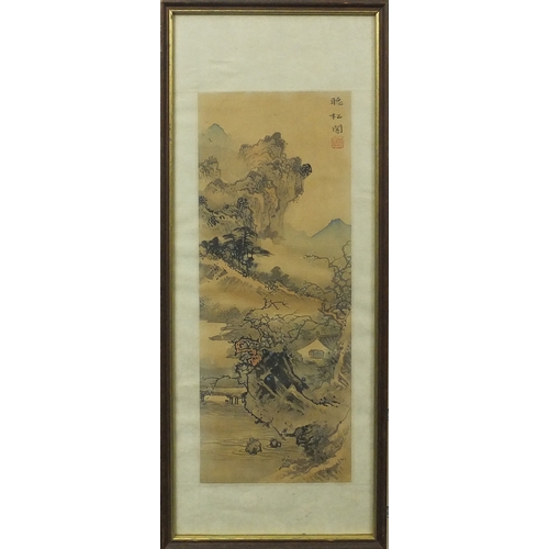 586 - Four Chinese waterfall landscapes, each with script and red seal marks, each mounted and framed, eac... 