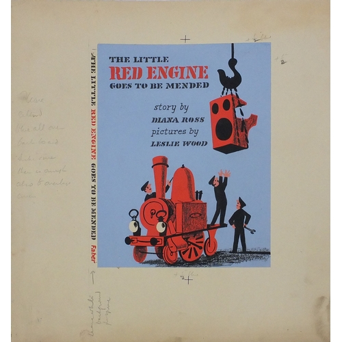 1138 - Leslie Wood - Five unframed gouache illustrations onto card, The Little Red Engine (Childrens book b... 