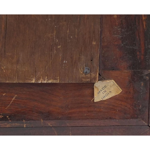 647 - Indian octagonal hardwood table on stand, with metal floral inlay together with a similar rectangula... 