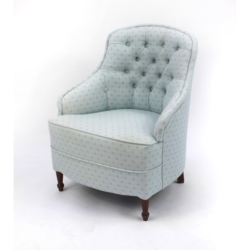 2069 - Blue button back upholstered tub chair, 76cm high