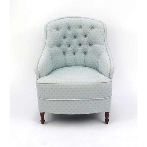 2069 - Blue button back upholstered tub chair, 76cm high