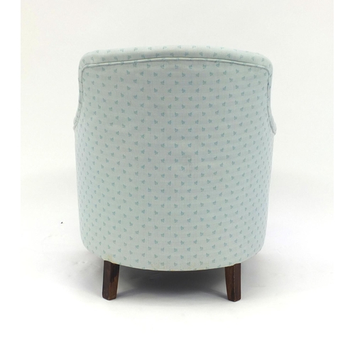 2069 - Blue button back upholstered tub chair, 76cm high