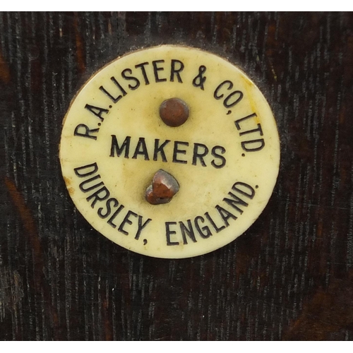 2072 - Brass bound barrel shaped planter on stand with makers label for R. A. Lister & Co, Dursley England,... 