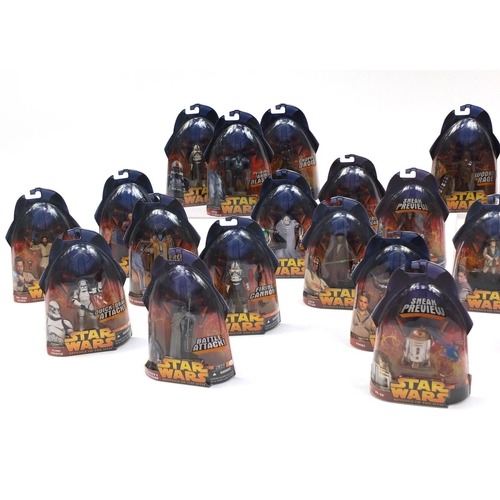 2330 - Star Wars episode three figures all boxed including, Padme, R2-D2, Palpatine and Clone Trooper examp... 