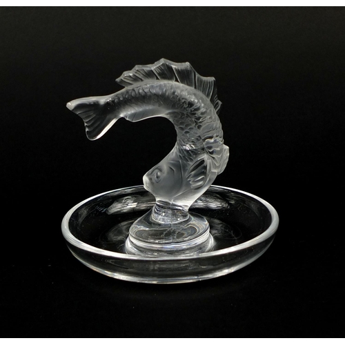 2203 - Lalique frosted and clear glass fish ashtray, etched Lalique France to the base, 9cm high