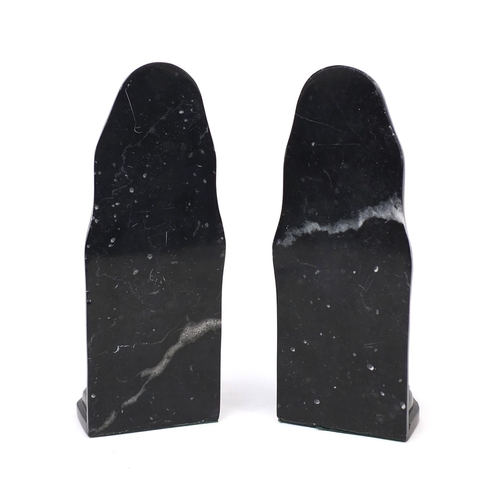 2239 - Pair of marble bookends each modelled with a bronze Art Deco female and bearing signatures Lorenzl, ... 