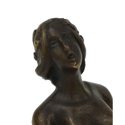 2266 - Bronze study of an Art Nouveau lady wearing a flowing dress, raised on a faux marble base, 19.5cm hi... 