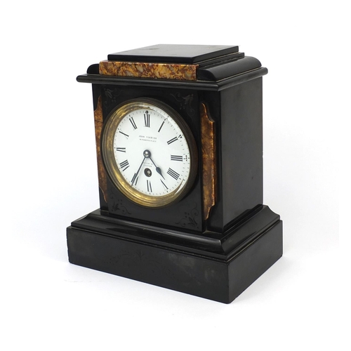 2199 - John Ferrier of London black slate and marble mantle clock with enamelled dial and Roman numerals, 2... 