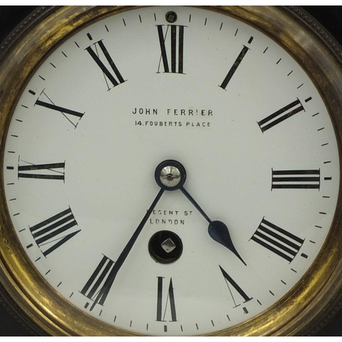 2199 - John Ferrier of London black slate and marble mantle clock with enamelled dial and Roman numerals, 2... 