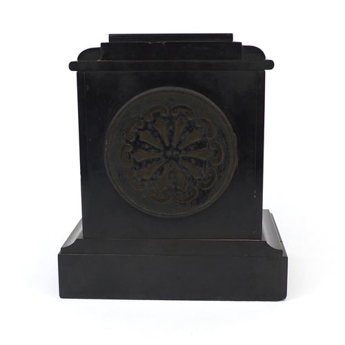 2199 - John Ferrier of London black slate and marble mantle clock with enamelled dial and Roman numerals, 2... 