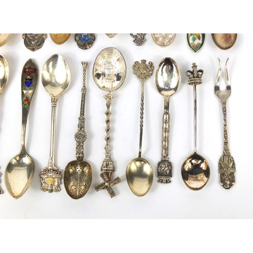 2461 - Collection of silver souvenir teaspoons, some with enamelled terminals, various hallmarks and some s... 