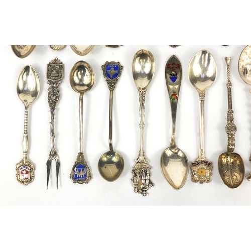 2461 - Collection of silver souvenir teaspoons, some with enamelled terminals, various hallmarks and some s... 