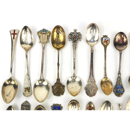 2461 - Collection of silver souvenir teaspoons, some with enamelled terminals, various hallmarks and some s... 