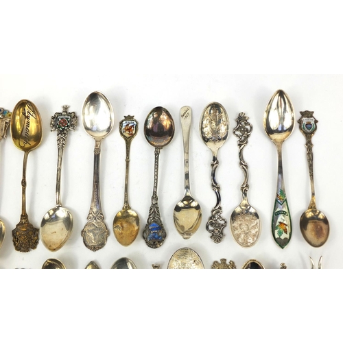 2461 - Collection of silver souvenir teaspoons, some with enamelled terminals, various hallmarks and some s... 