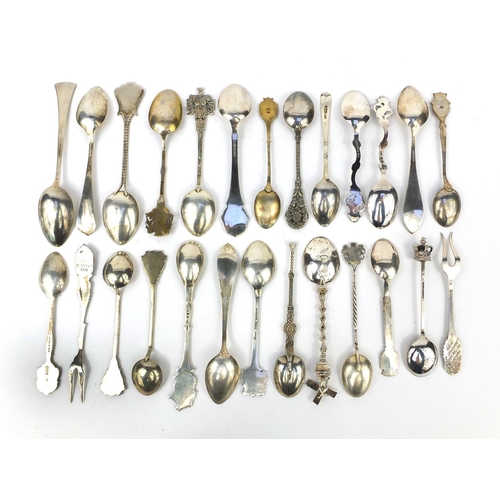 2461 - Collection of silver souvenir teaspoons, some with enamelled terminals, various hallmarks and some s... 