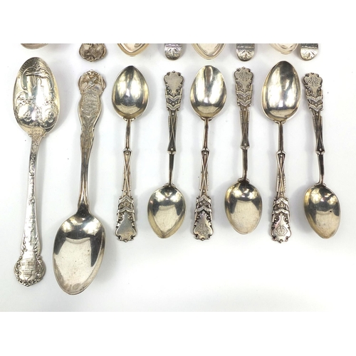 2463 - Assorted silver spoons including matched set of six teaspoons with golf club terminals, matched set ... 