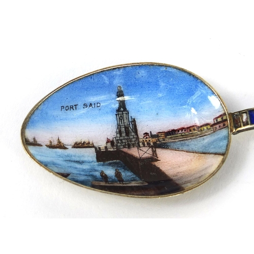 2479 - Egyptian silver and enamel Port Said souvenir teaspoon, 12.5cm long, approximate weight 13.0g