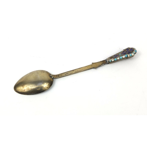 2479 - Egyptian silver and enamel Port Said souvenir teaspoon, 12.5cm long, approximate weight 13.0g