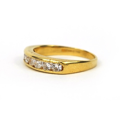 2496 - 18ct gold diamond half eternity ring, set with seven solitaire diamonds, size J, approximate weight ... 