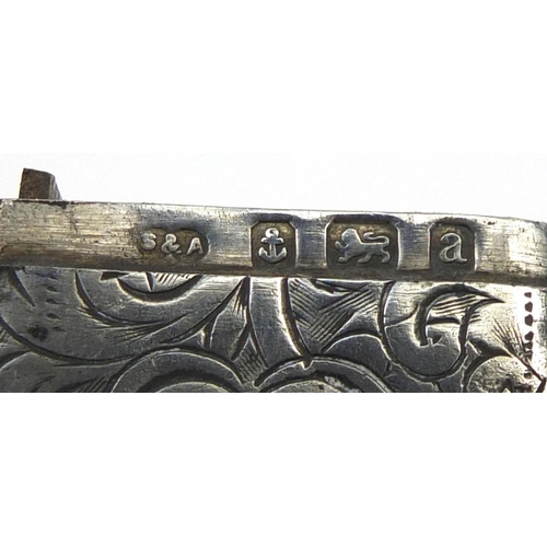 2427 - Two rectangular silver vesta's, one with floral chased decoration and a silver enamelled matchbox ch... 