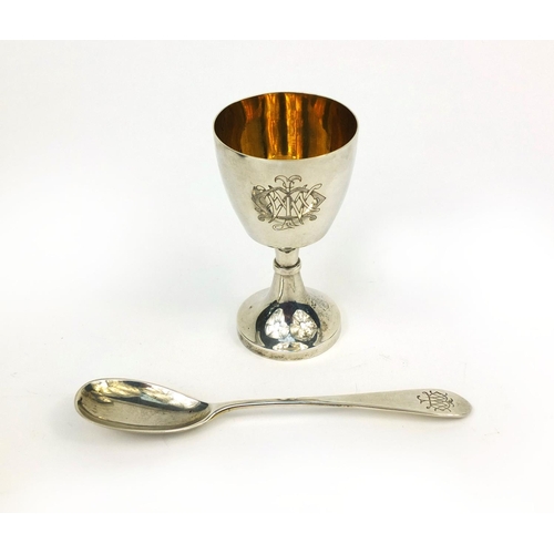 2430A - Victorian Scottish silver egg cup and spoon, H.C & Co Edinburgh 1889, housed in its original case, r... 