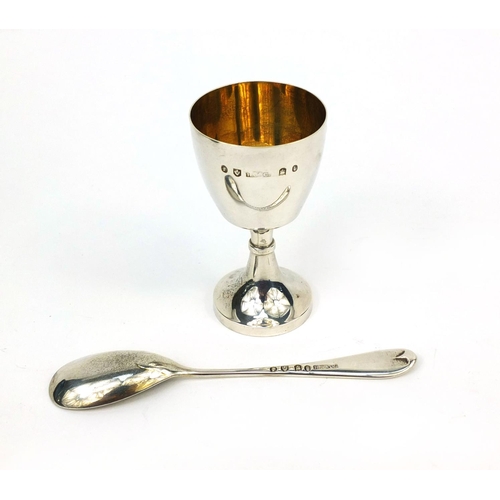 2430A - Victorian Scottish silver egg cup and spoon, H.C & Co Edinburgh 1889, housed in its original case, r... 