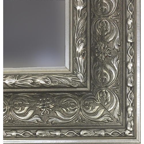 2078 - Silvered ornate framed bevelled edge mirror, 51cm x 46cm